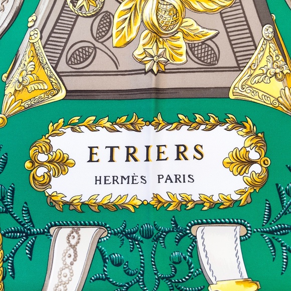 NWT Vintage Hermes Scarf "Etriers" Green - Picture 2 of 10